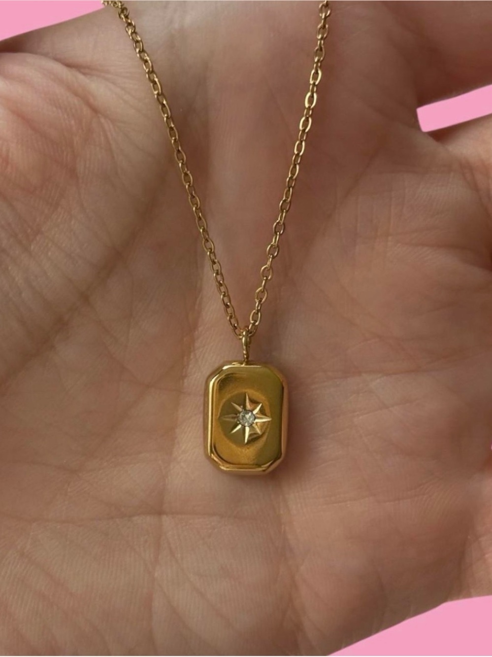Gold Starburst Rectangular Pendant Necklace
